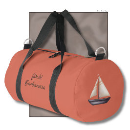 Bolso De Deporte Pequeño Brown Sailing Boat and Name on Red