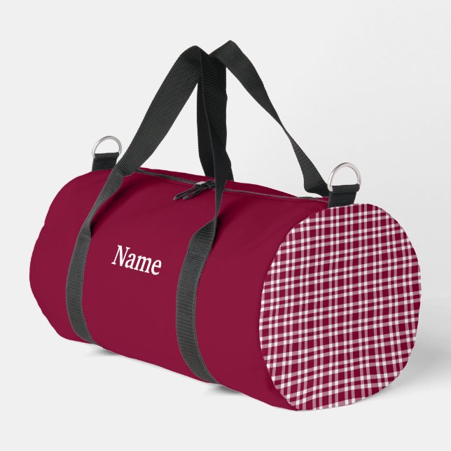 Bolso De Deporte Pequeño Burgundy White Plaid Personalize Pattern Small (Esquina izquierda)