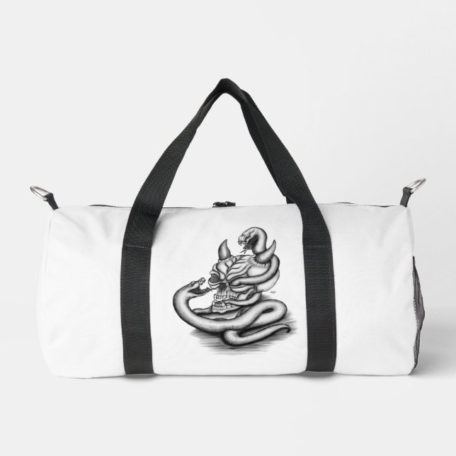 Bolso De Deporte Pequeño Calavera - Cabeza malvada con serpiente (Anverso)