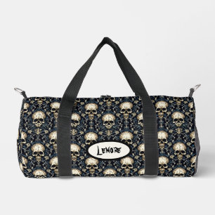 Bolso De Deporte Pequeño Calaveras góticas Floral azul
