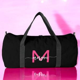 Bolso De Deporte Pequeño Caliente rosa Negro Nombre de Monograma Chica Scri