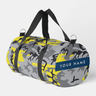 Bolso De Deporte Pequeño Camuflaje amarillo y gris Tu nombre personaliza