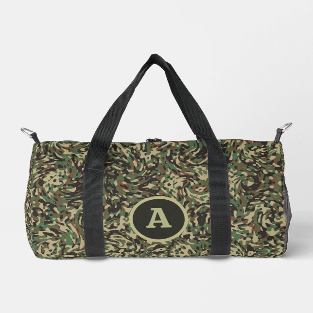 Bolso De Deporte Pequeño Carta personalizada verde de moda de camuflaje (Anverso)
