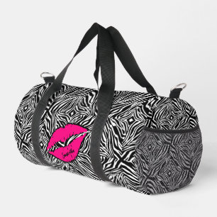Bolso De Deporte Pequeño Cebra simple con labios rosados personalizados