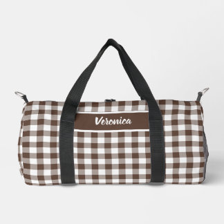 Bolso De Deporte Pequeño Chocolate Brown Plaid Gingham Personalized