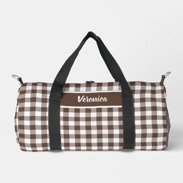 Bolso De Deporte Pequeño Chocolate Brown Plaid Gingham Personalized (Anverso)
