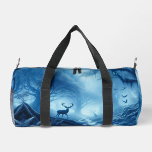 Bolso De Deporte Pequeño Ciervo en bosque oscuro de bruma azul