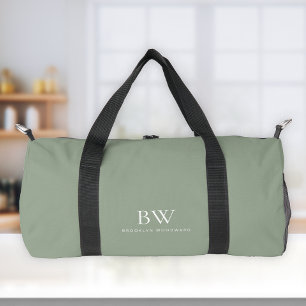 Bolso De Deporte Pequeño Clásico Moderno Elegante Verde Salvia Blanco Monog