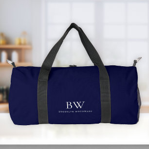 Bolso De Deporte Pequeño Clásico Moderno Minimal Azul Marino Blanco Monogra
