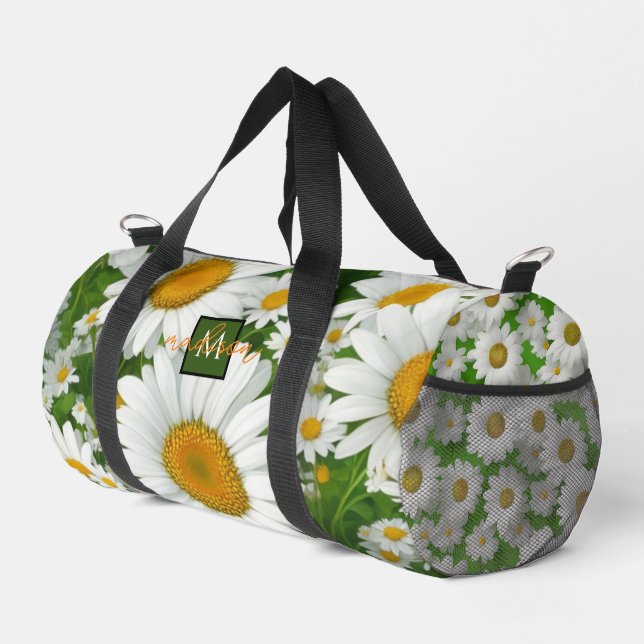 Bolso De Deporte Pequeño Clásico patrón de margarita campo blanco floral ve (Esquina derecha)