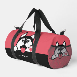 Bolso De Deporte Pequeño Color y nombre personalizados de Cute Siberian Hus