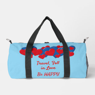 Bolso De Deporte Pequeño Corazones de amor rojo y azul en fondo azul claro