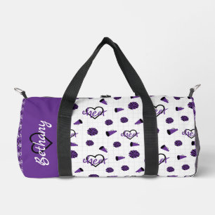 Bolso De Deporte Pequeño Corazones morados de oveja, Pom Poms, Patrón Megáf