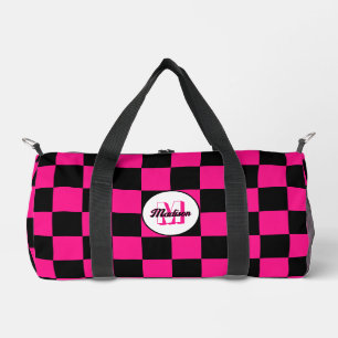 Bolso De Deporte Pequeño Cuadrada Rosa caliente Negro geométrico retro Mono