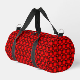 Bolso De Deporte Pequeño Cuadro de corazón de búfalo rojo y negro
