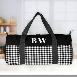 Bolso De Deporte Pequeño Cuadro de Plaid Búfalo Blanco Negro Monograma en N