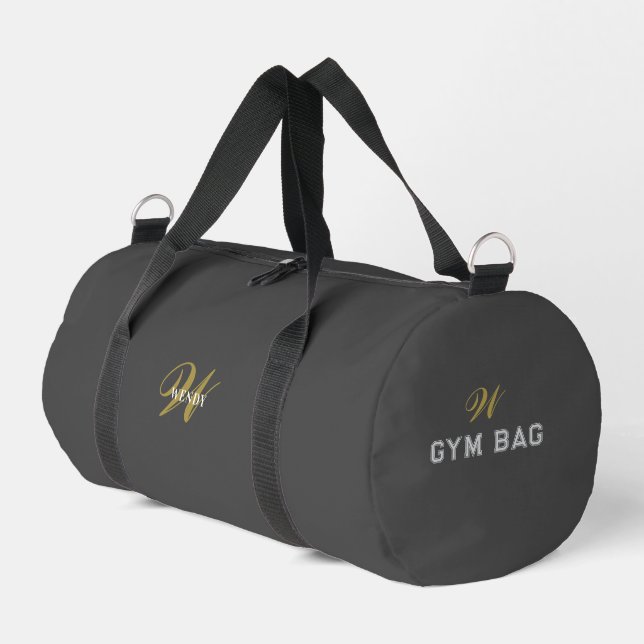 Bolso De Deporte Pequeño Custom Gray Black Monogram Initial Sport Gym (Esquina izquierda)