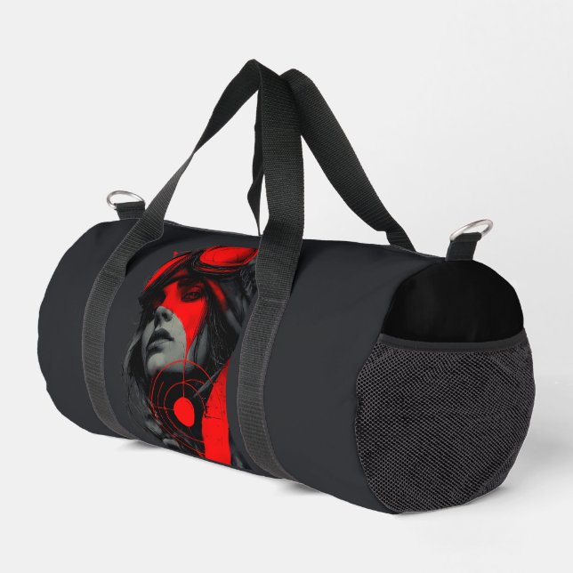 Bolso De Deporte Pequeño Cyberpunk Dystopian Girl Red Target Duffel Bag (Esquina derecha)