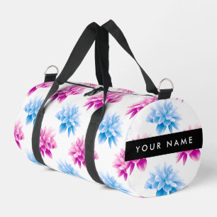 Bolso De Deporte Pequeño Dalia Rosa y Azul, Patrón Floral, Tu Nombre