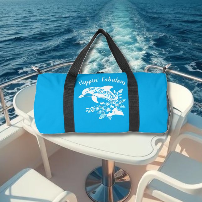 Bolso De Deporte Pequeño Delfín hawaiano en el fabuloso azul (Hawaiian Dolphin, Flippin Fabulous, Islander Summer, Beach, Travel, Fisherman Trend, Tropical floral)