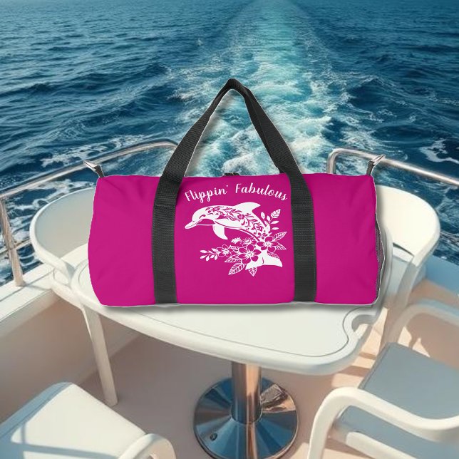 Bolso De Deporte Pequeño Delfín Hawaiano Flipante Fabuloso Rosa (Hawaiian Dolphin, Flippin Fabulous, Islander Summer, Beach, Travel, Fisherman Trend, Tropical floral)