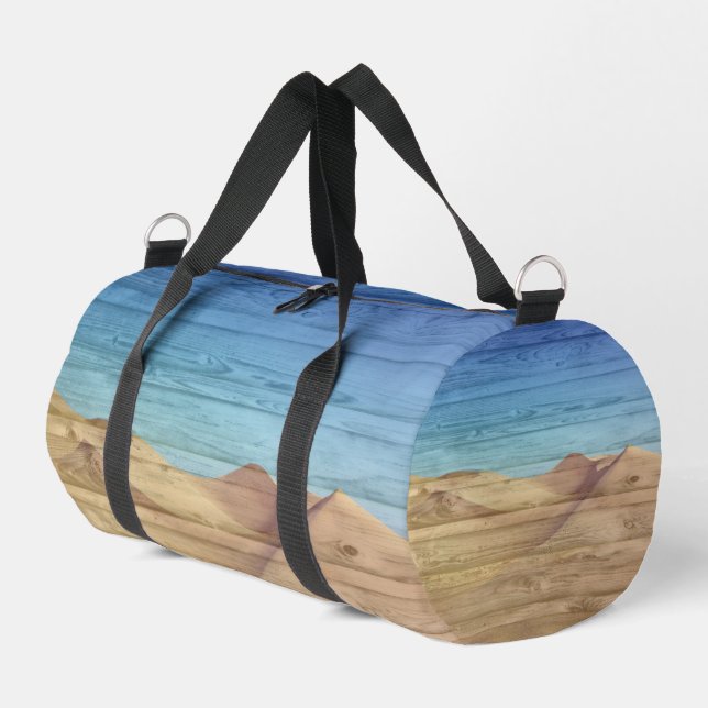 Bolso De Deporte Pequeño Desert Sand Dunes Beautiful Blue Sky On Wood Grain (Esquina izquierda)