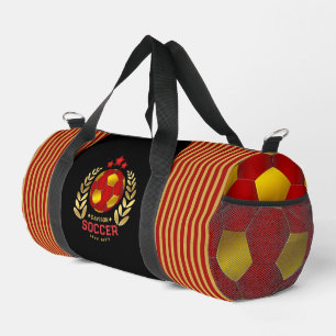 Bolso De Deporte Pequeño Diseño de cresta con rayas rojas y doradas y patró
