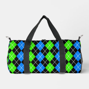 Bolso De Deporte Pequeño Diseño de diamante de argyle verde azul negro
