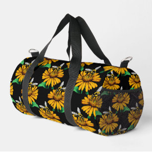 Bolso De Deporte Pequeño Diseño del patrón de flor de girasol en negro