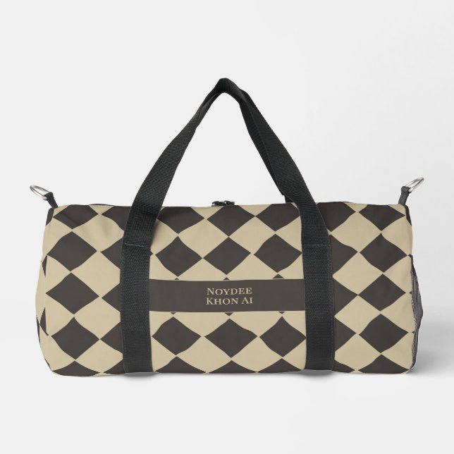 Bolso De Deporte Pequeño Elegant Timeless Name Beige and Dark Check at 45° (Anverso)