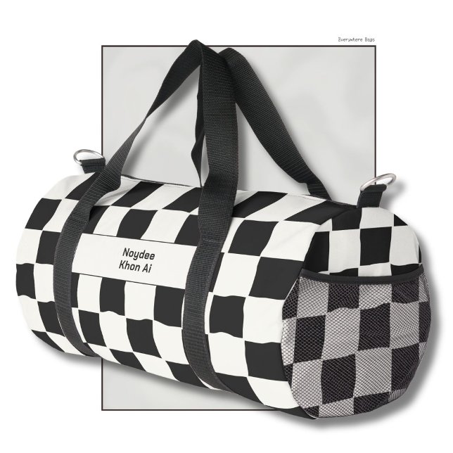 Bolso De Deporte Pequeño Elegant Timeless Name Black and White Check (Subido por el creador)
