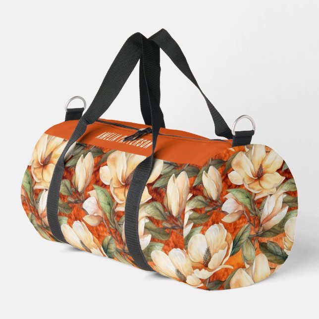 Bolso De Deporte Pequeño Elegante Magnolia Patrón floral Nombre personaliza (Esquina izquierda)