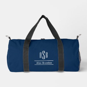 Bolso De Deporte Pequeño Elegante Monograma azul marino simple de tres letr