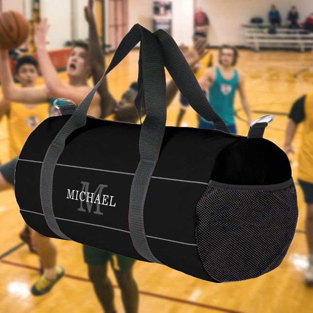 Bolso De Deporte Pequeño Elegante Monograma negro plateado Nombre personali (Subido por el creador)