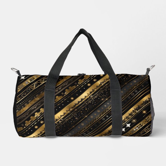 Bolso De Deporte Pequeño Elegante Negro Y Oro Horizontal Striping (Anverso)