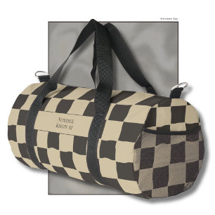 Bolso De Deporte Pequeño Elegante Nombre Atemporal Beige y Cuadro Oscuro