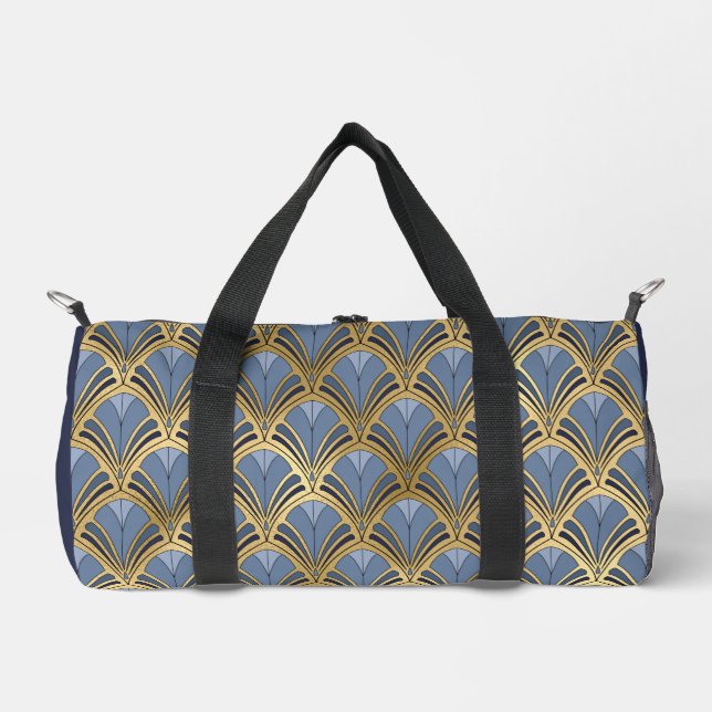 Bolso De Deporte Pequeño Elegante patrón Art Decó de Oro Azul (Anverso)