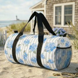 Bolso De Deporte Pequeño Elegante patrón de Hortensia Azul con franja Gris