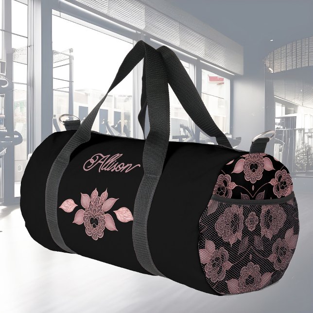 Bolso De Deporte Pequeño Elegante rosa sobre encaje negro en personalizado  (Subido por el creador)