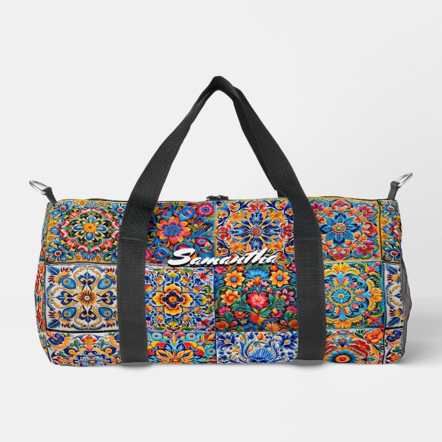 Bolso De Deporte Pequeño Elegante talavera mexicana azulejos amarillos rojo (Anverso)