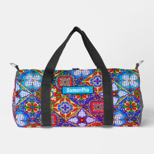 Bolso De Deporte Pequeño Elegante talavera mexicana azulejos púrpura azul r