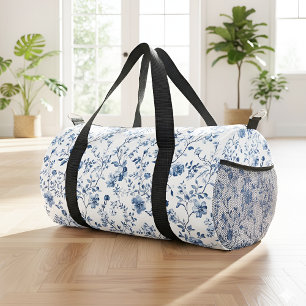 Bolso De Deporte Pequeño Elegante Toile Floral Azul y Blanco Estilo Vintage