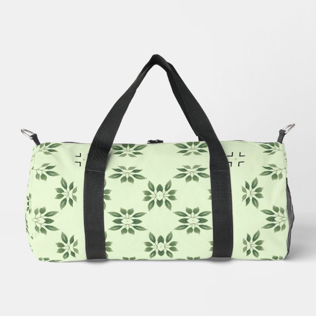 Bolso De Deporte Pequeño Elegante verde sobre hojas verdes Patrón Duffle Bo (Anverso)