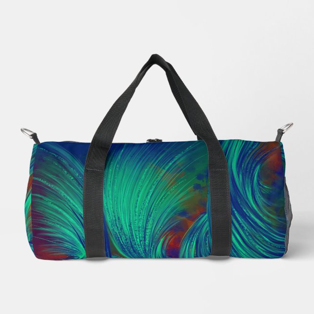 Bolso De Deporte Pequeño Estilizan las plumas abstractas azules verdes (Anverso)