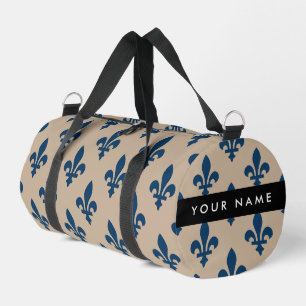 Bolso De Deporte Pequeño Fleur de Lis, Azul Marino sobre Beige, Real, Tu No