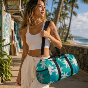 Bolso De Deporte Pequeño Flor de Tiare Polinesia Azul Tropical Viajes