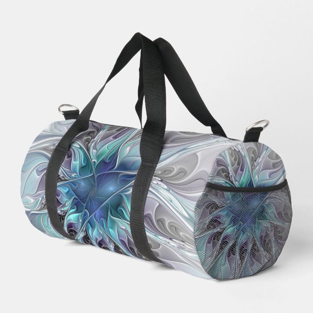 Bolso De Deporte Pequeño Flor Fractal Moderna Con Azul (Esquina derecha)