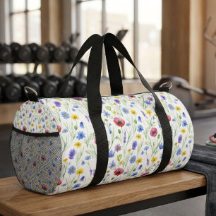 Bolso De Deporte Pequeño Flor Silvestre Acuarela Azul Rojo