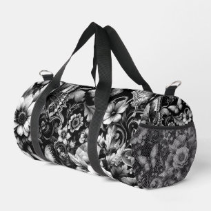 Bolso De Deporte Pequeño  Floral Antiguo Monocromo con Mariposas 