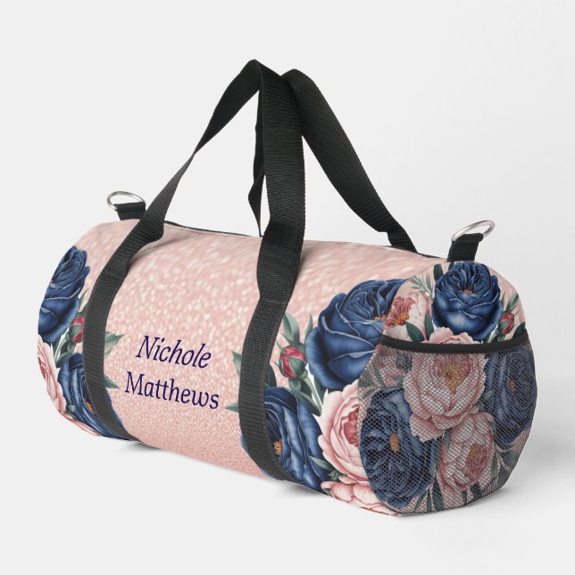 Bolso De Deporte Pequeño Floral de oro azul marino y Rosa (Esquina derecha)